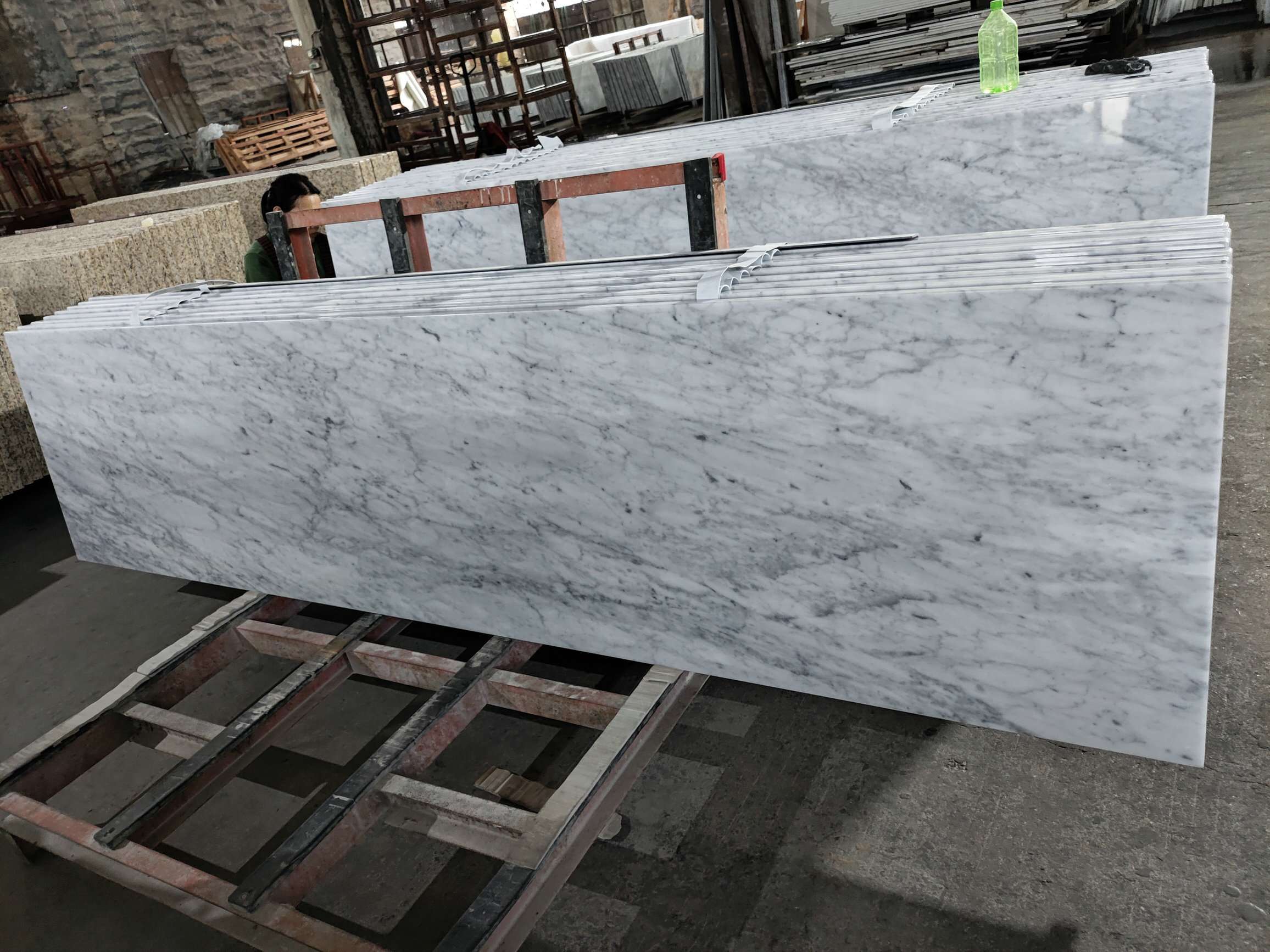 Natural marble Carrara White slab with elegant grey veining